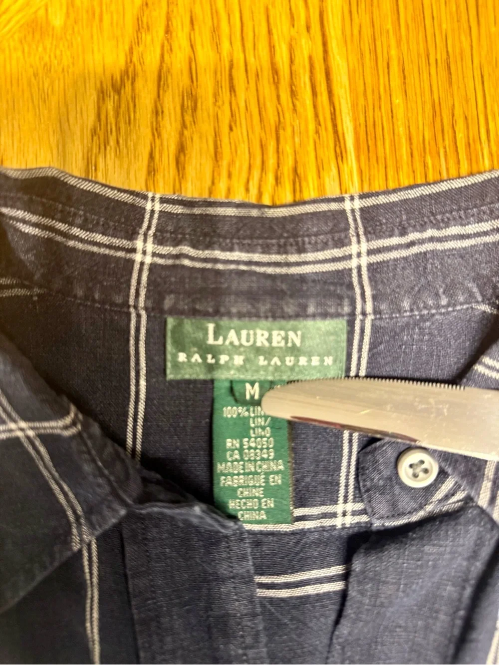 Ralph Lauren 100 Linen Navy Windowpane Button-Up Shirt - Picture 8 of 9